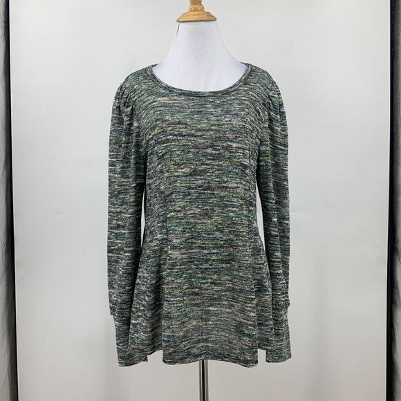 Status by Chenault Space Dye Top Womens M Medium Puff Sleeves Flare Sweater - Picture 2 of 11